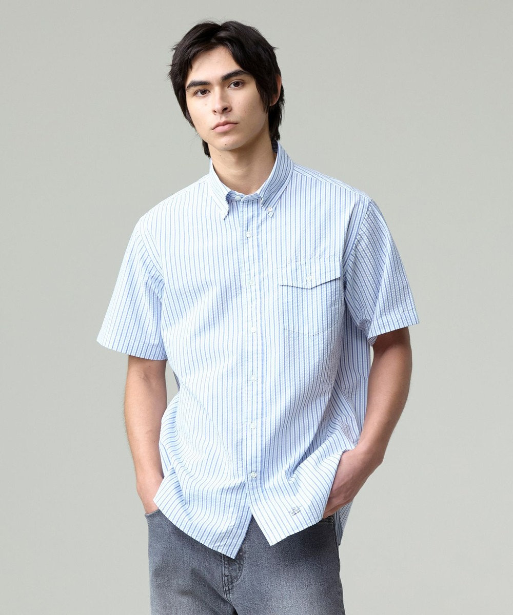 J.PRESS MEN 風が通るシアサッカーの清涼感【吸水速乾 / 高通気性】【クールマックス】サッカーストライプ シャツ / B.D. 