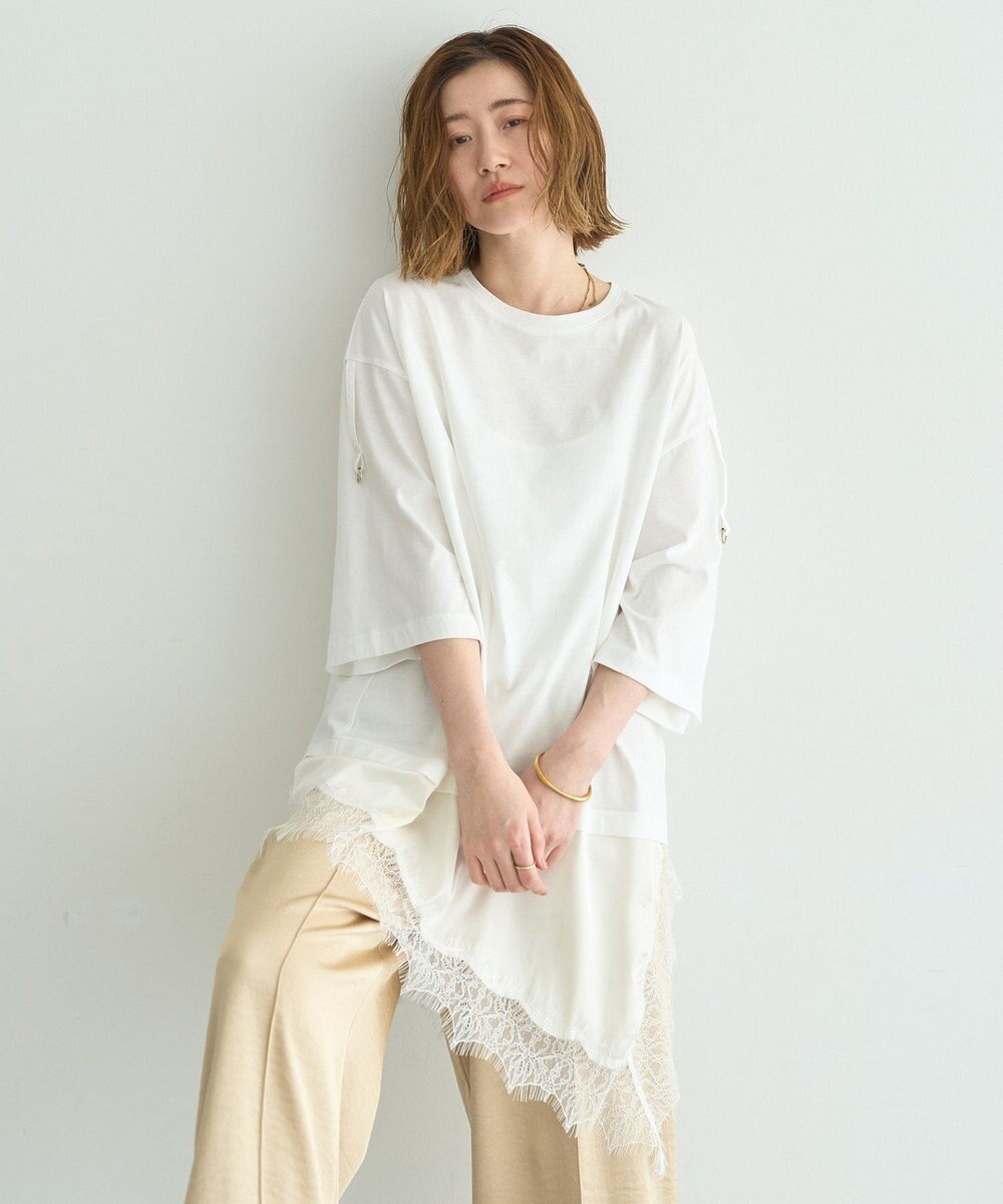 YECCA VECCA ドロストスリーブヘムレースTee 