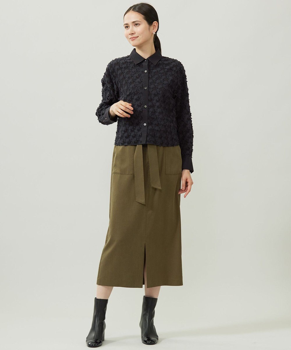 自由区 シアージオメトリックジャカードクロップド丈 ブラウス 