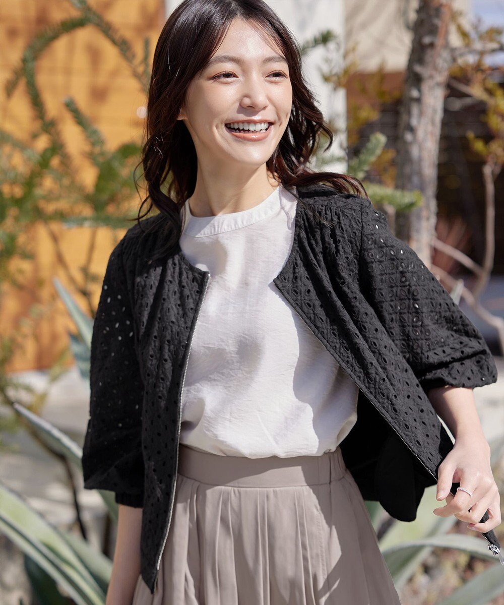 Tiaclasse L 【洗える】パンチングレースブルゾン 