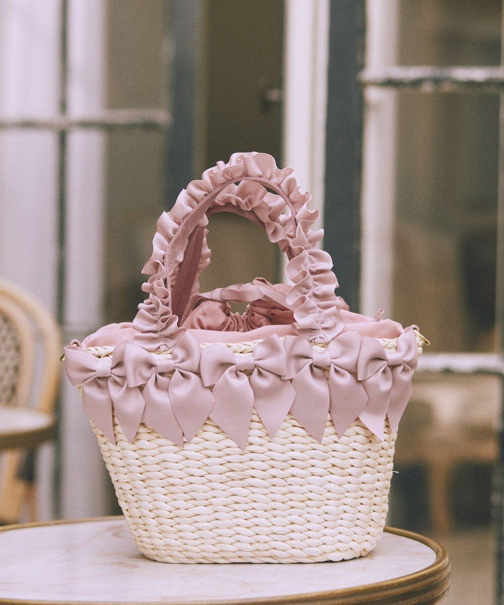 Maison de FLEUR 【2Way】フリルハンドルメイズリボン2Wayカゴバッグ 