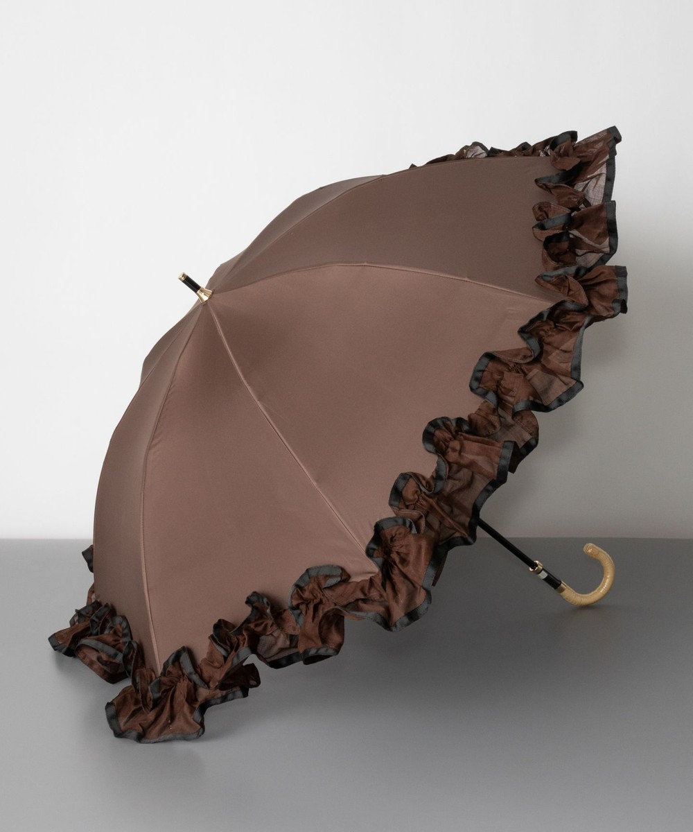 AURORA Beaurance（ビューランス）フリル晴雨兼用パラソル（1段スライドショート傘） 日傘 ブラウン