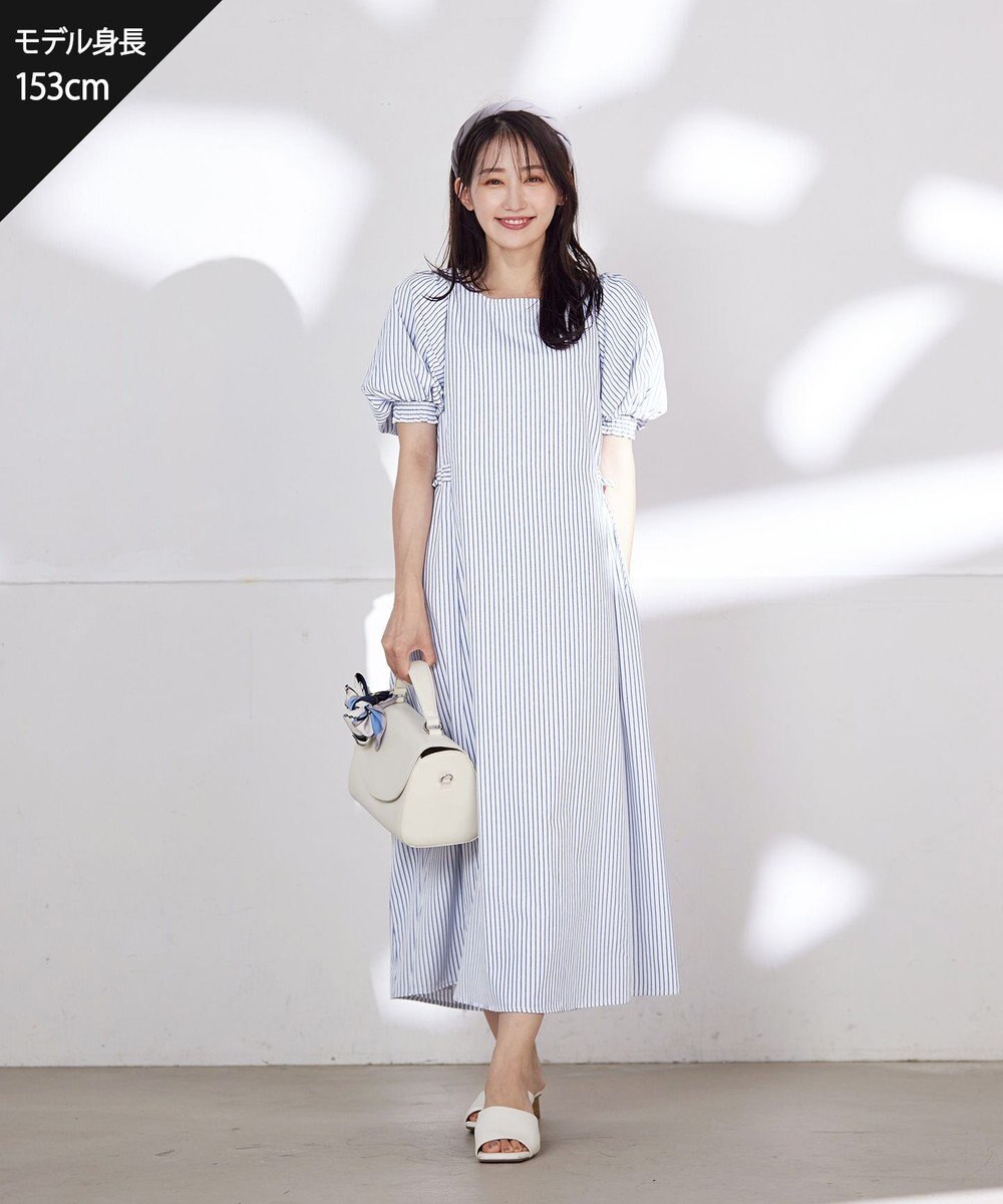 Tiaclasse L 【洗える】バルーンスリーブサイドギャザーワンピース 