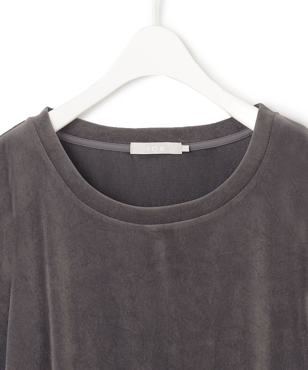 ICB L 【洗える】フロッキーベロア 5分袖プルオーバー 