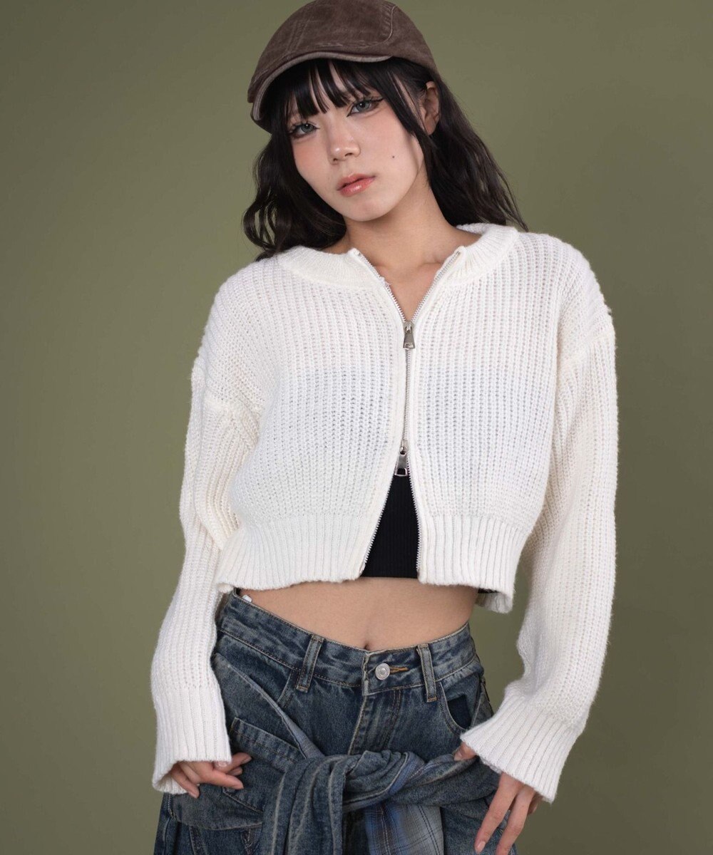 WEGO ダブルZIPニットカーデ 