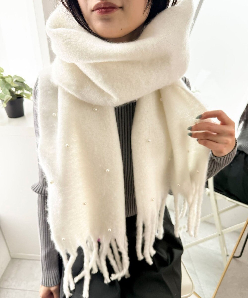 WEGO パール付きワイドフリンジストール 