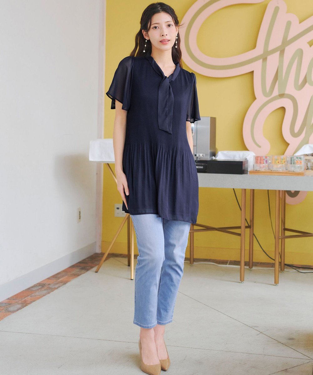 Tiaclasse 【洗える】マジョリカプリーツシフォンチュニックブラウス 