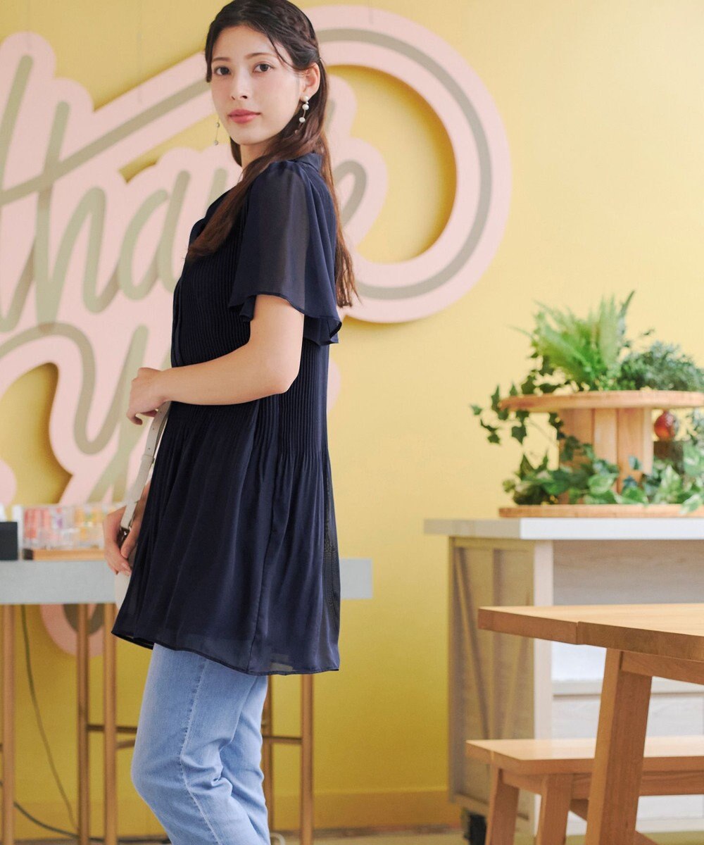 Tiaclasse 【洗える】マジョリカプリーツシフォンチュニックブラウス 