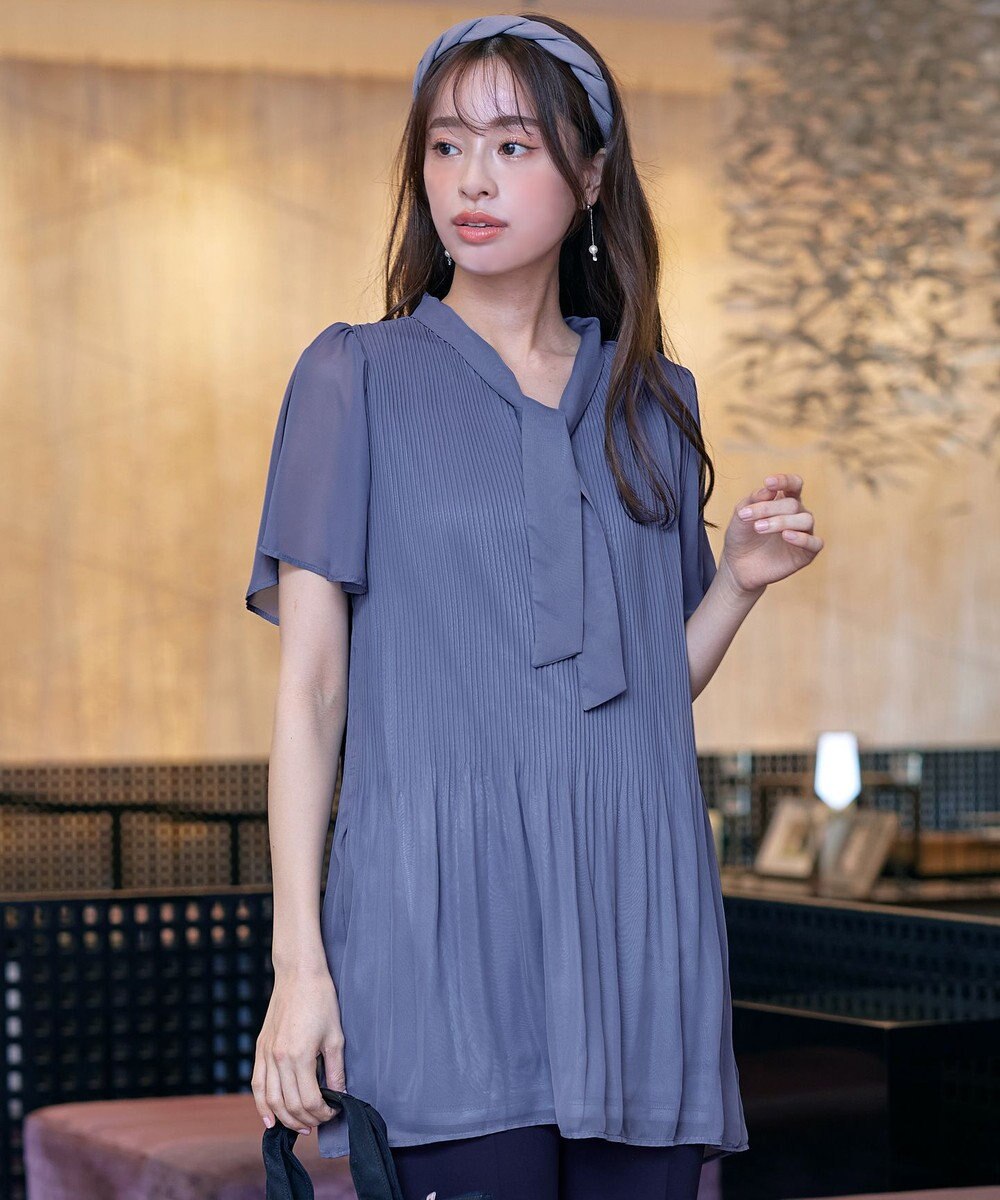 Tiaclasse 【洗える】マジョリカプリーツシフォンチュニックブラウス 