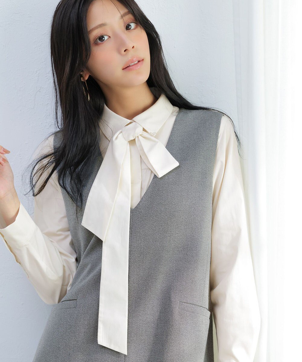 ANY SIS L ボウタイ付きビジュー シャツ 