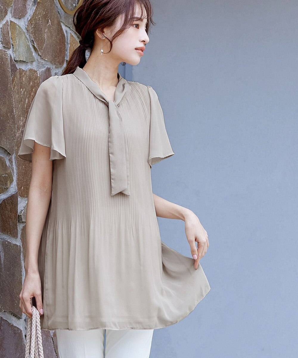 Tiaclasse 【洗える】マジョリカプリーツシフォンチュニックブラウス 