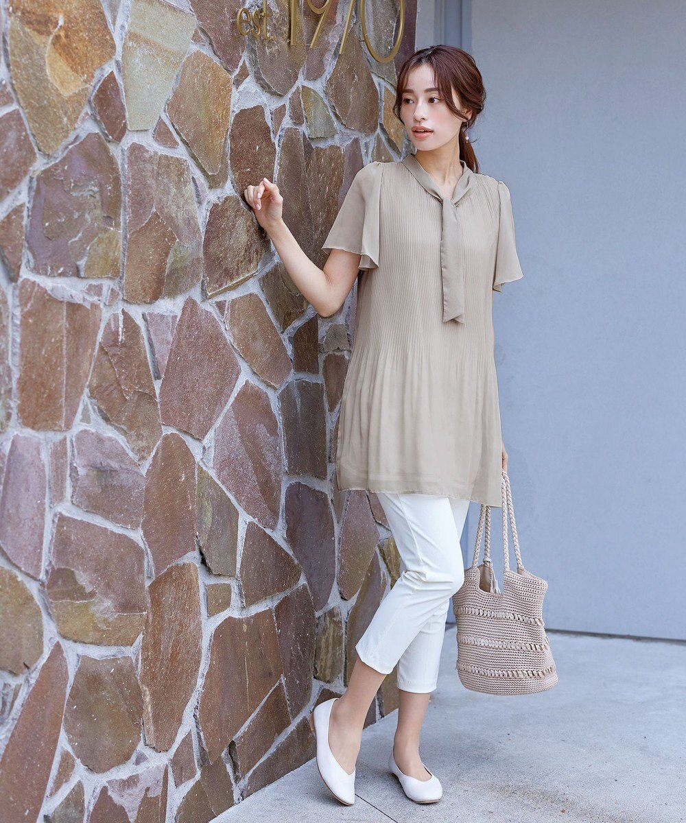 Tiaclasse 【洗える】マジョリカプリーツシフォンチュニックブラウス 