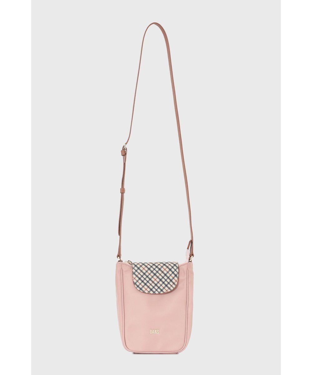 DAKS ナイロン×牛革 ハウスチェック 縦型ショルダーバッグ 