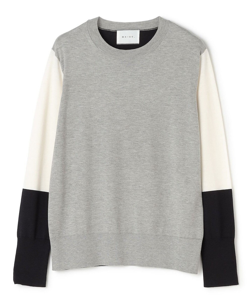 BEIGE， CHLOR / ウールシルク配色クルーネックニット 