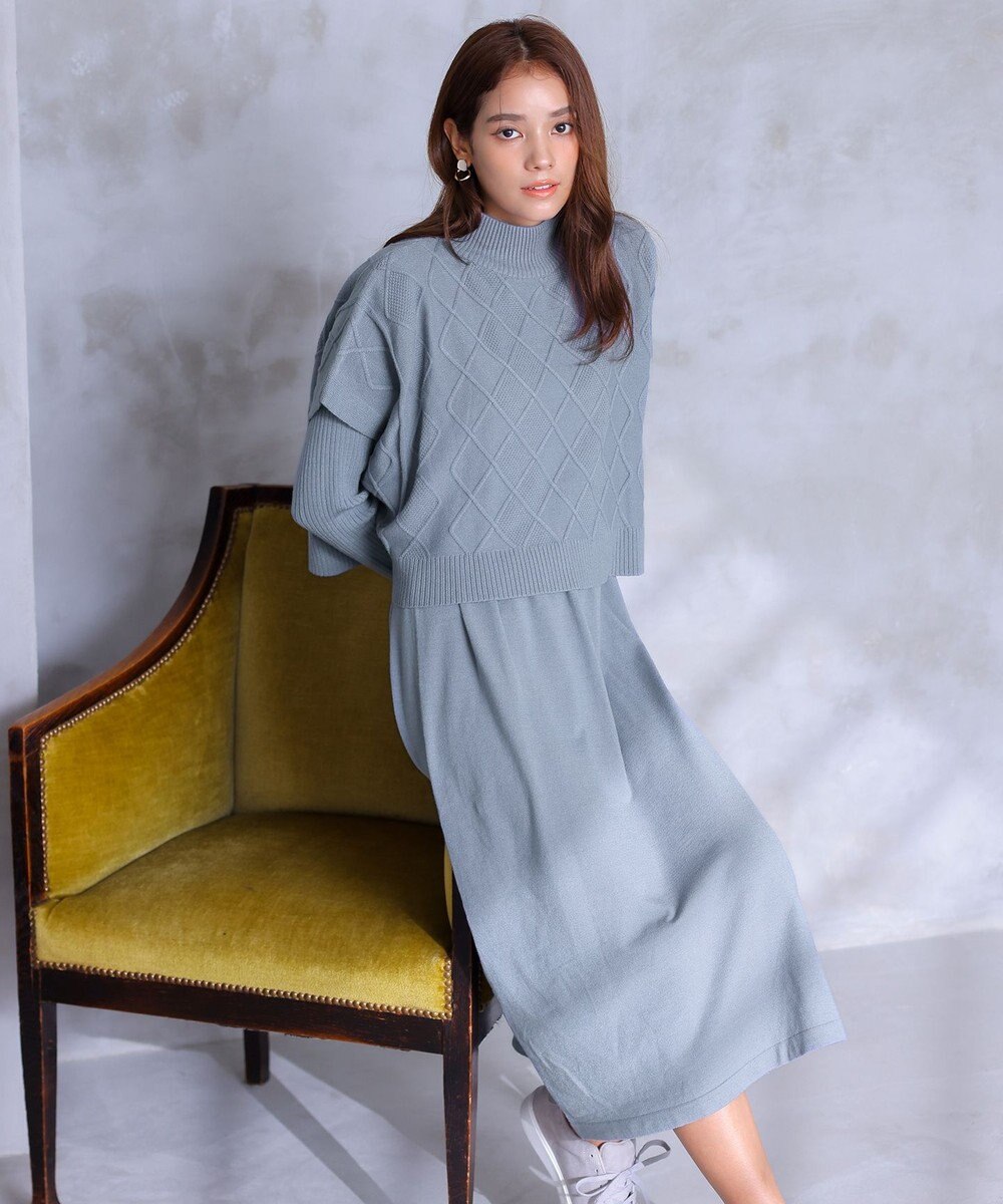 Tiaclasse 【2点セット】ケーブルトップス＆ニットワンピースセット 