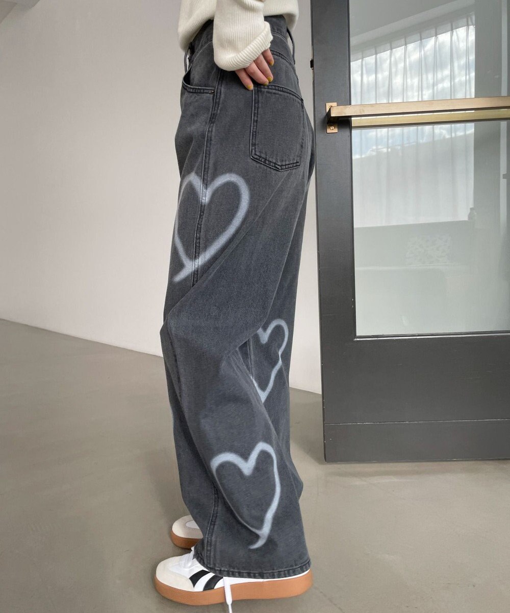 WEGO スプレーペイントストレートデニムパンツ 
