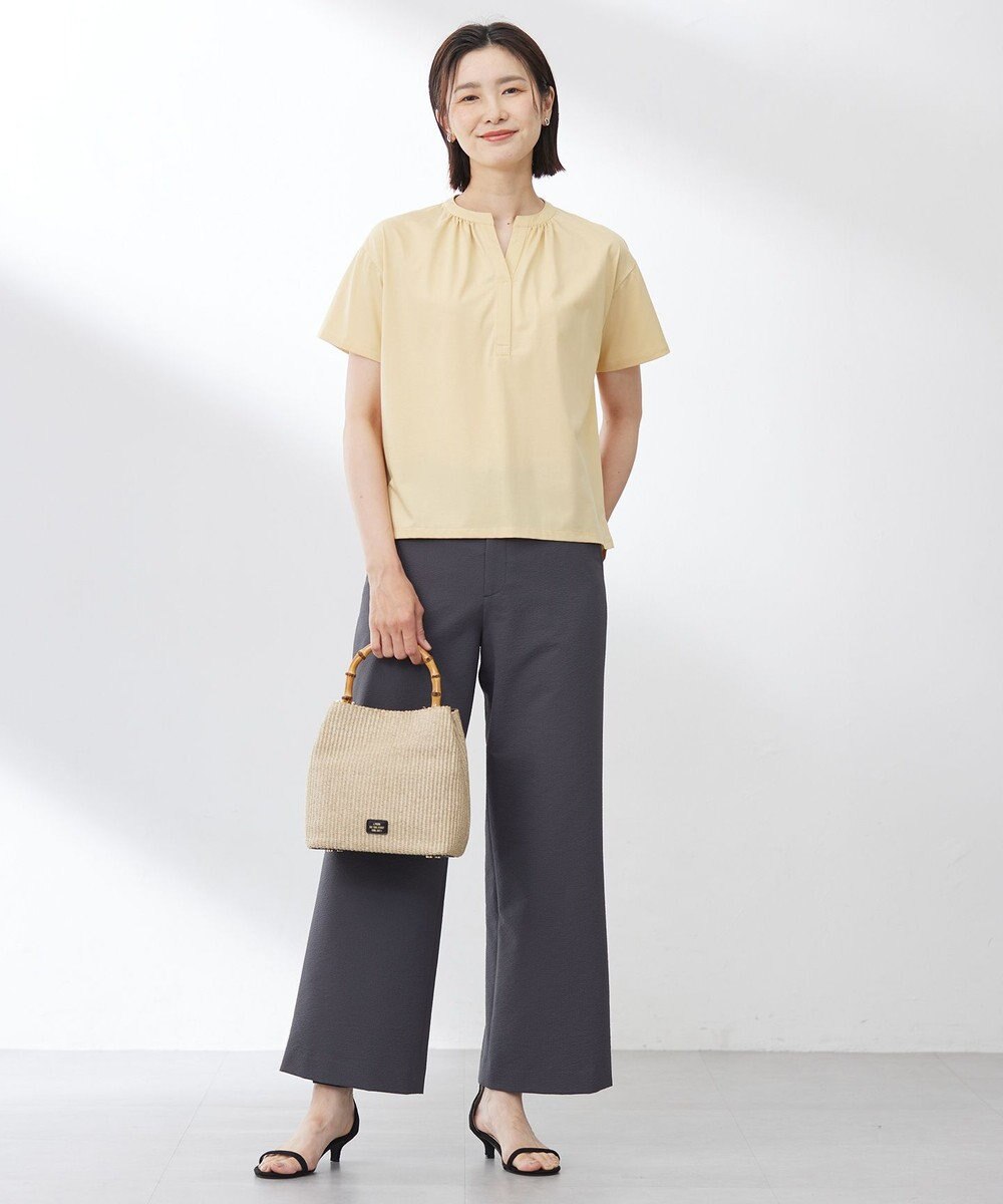 J.PRESS LADIES 【洗える・接触冷感】プレーティングジャージー バンドカラー カットソー 