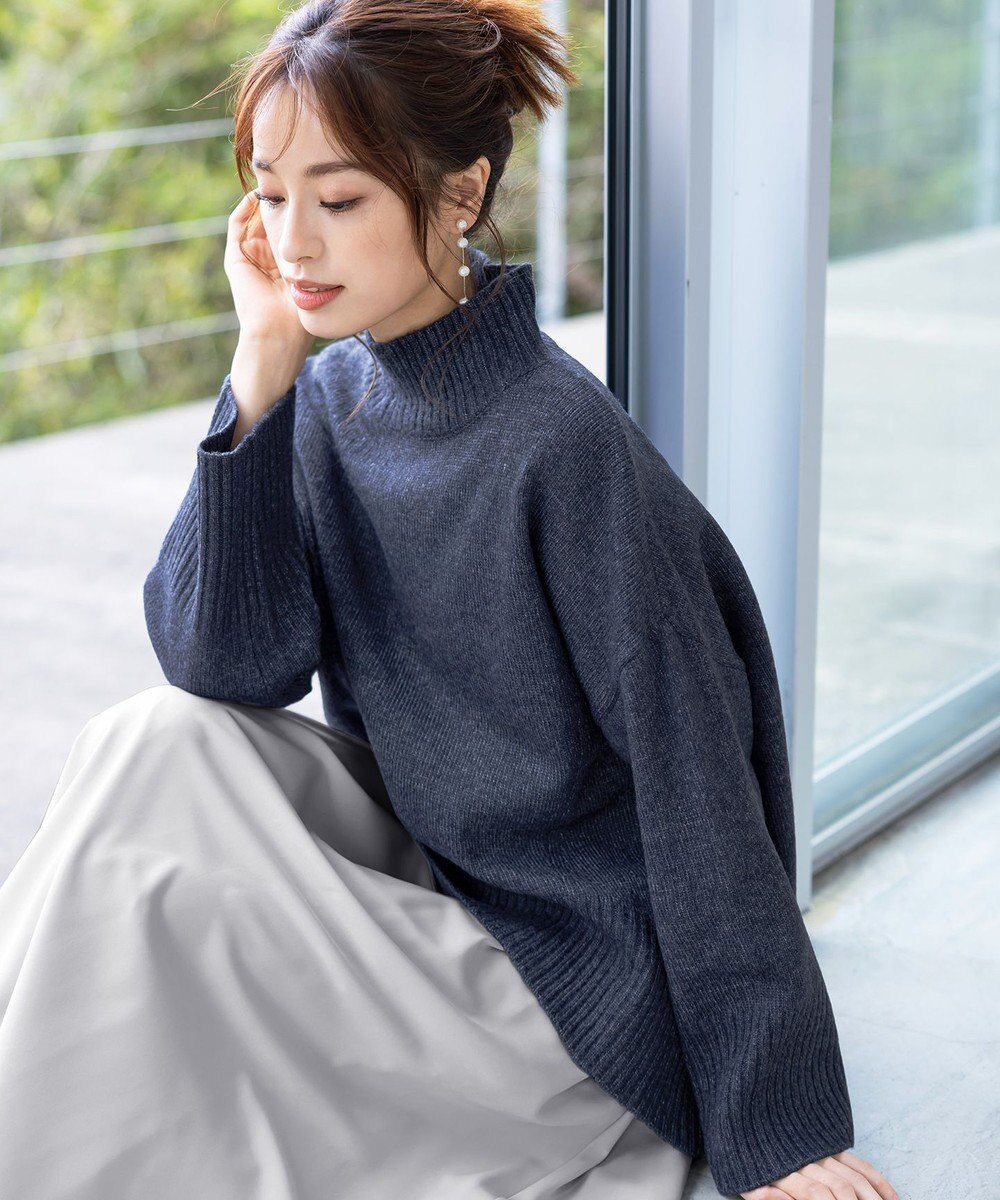 Tiaclasse L 【洗える】モックネックポインテルニットトップス 