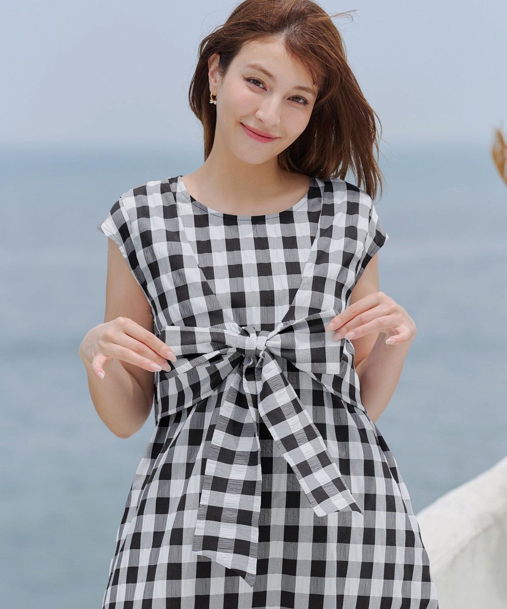 Tiaclasse L 【2WAY・洗える】ウエストリボンフレンチスリーブマキシワンピース 