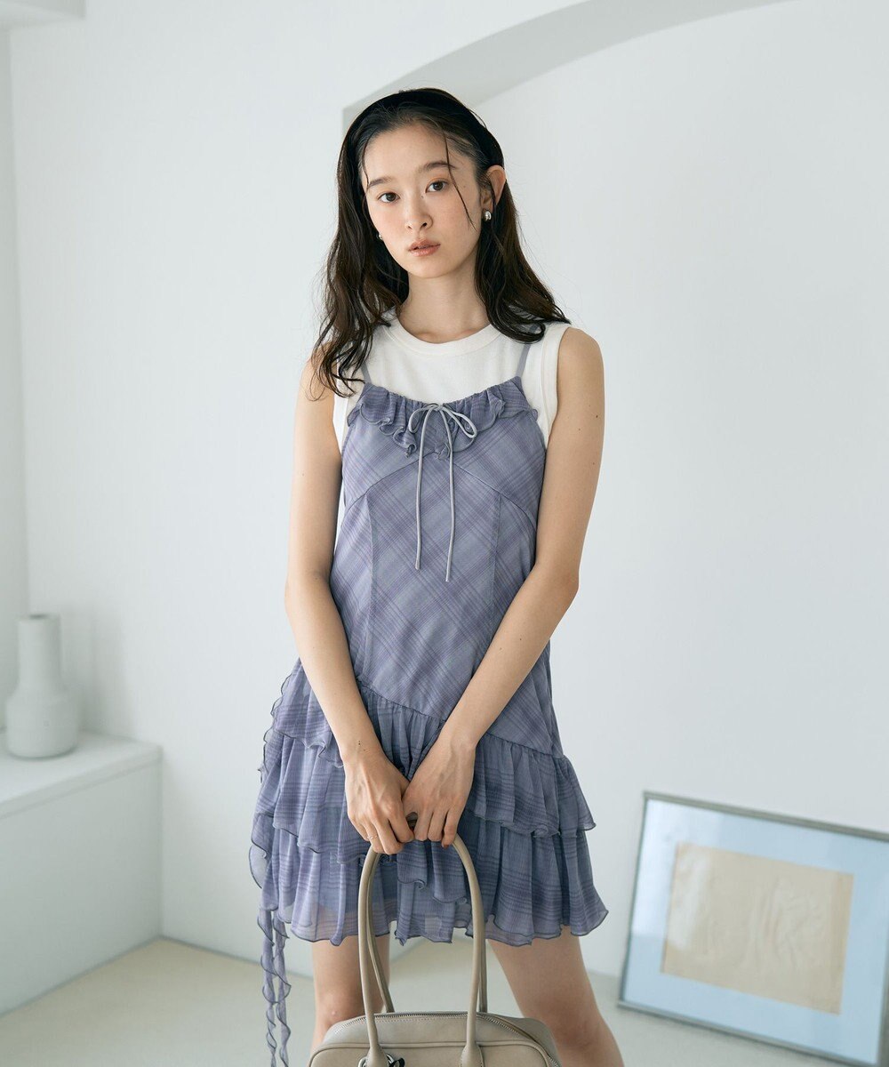 earth music&ecology フロントリボンチェックミニキャミワンピース 