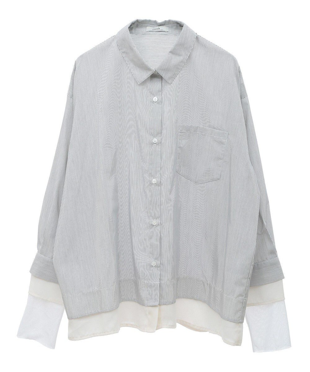 earth music&ecology シフォン×チュールレイヤードシャツ 