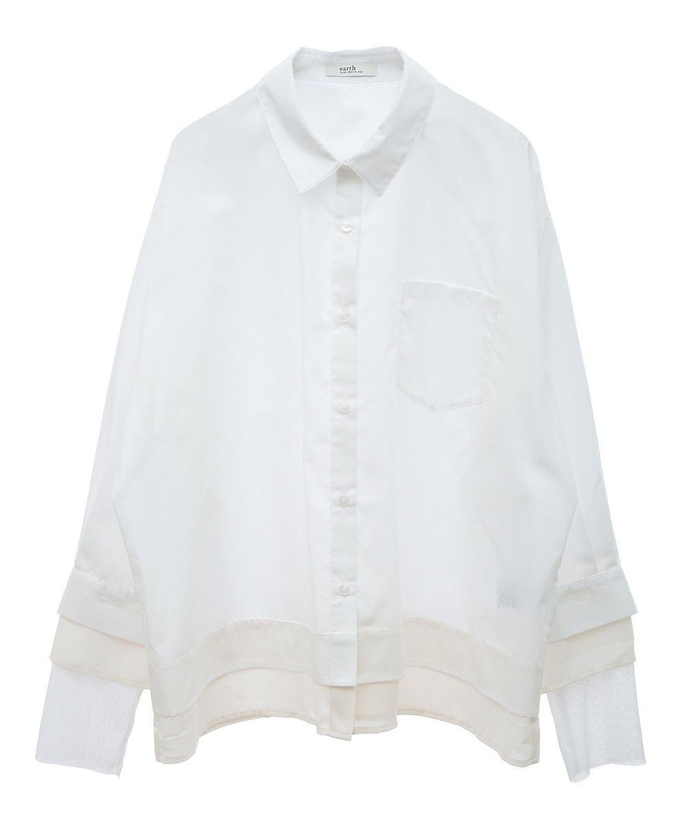 earth music&ecology シフォン×チュールレイヤードシャツ 
