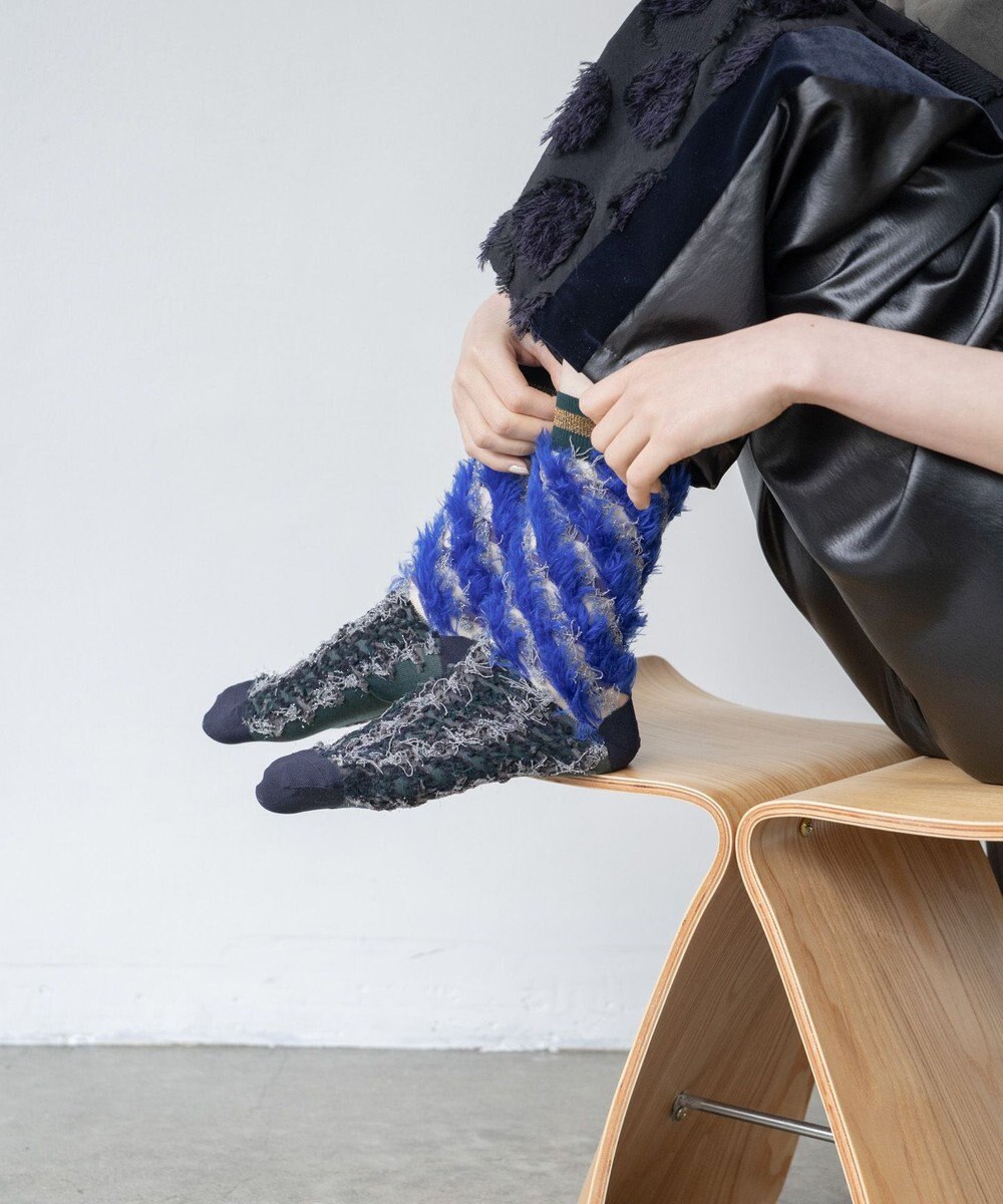 COQ LESSER TALE ラメリバーシブルファーソックス 