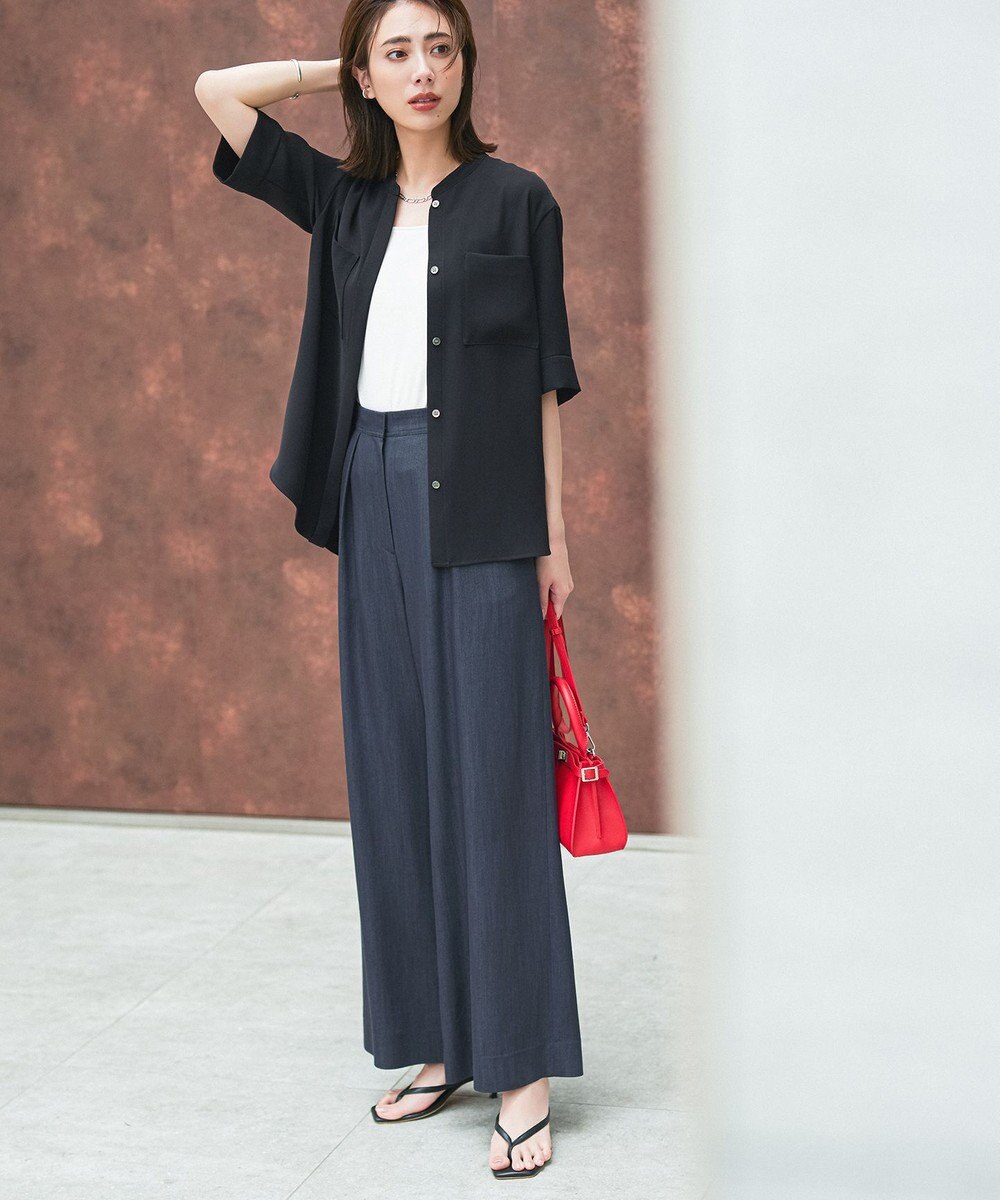 ICB L 【洗える】 ドレープスラブデニム ワイドパンツ 