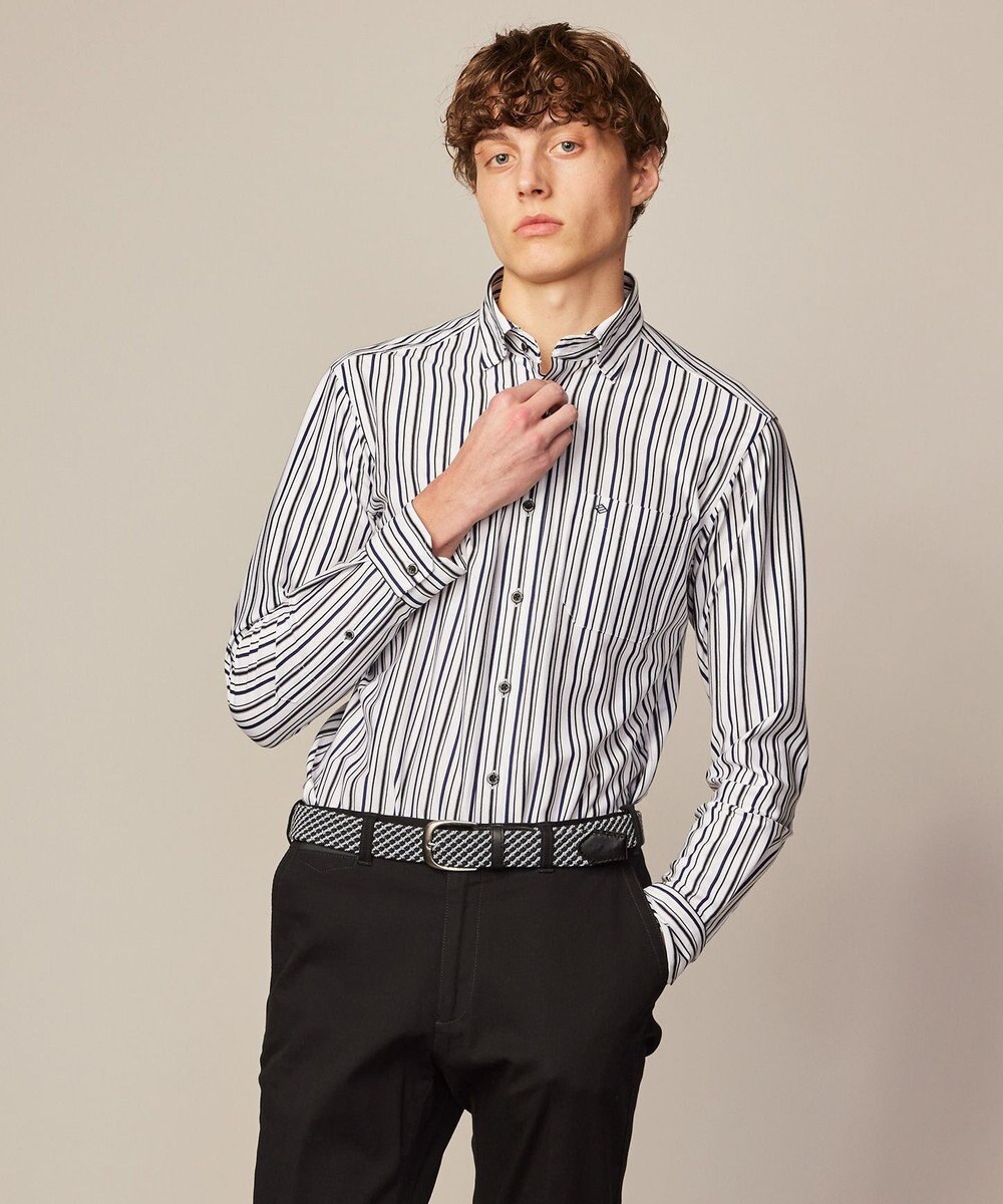 JOSEPH ABBOUD 【ストレッチで快適な着心地・イージーケア】ランダムストライプ ジャージー シャツ 