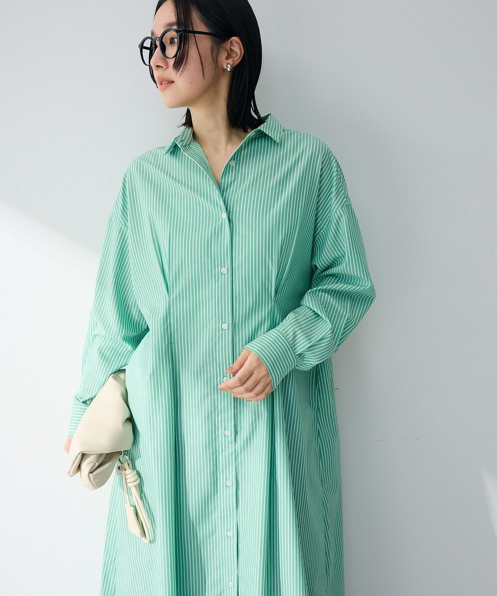 Green Parks イージーケア抜け衿ウエストタックシャツワンピース 