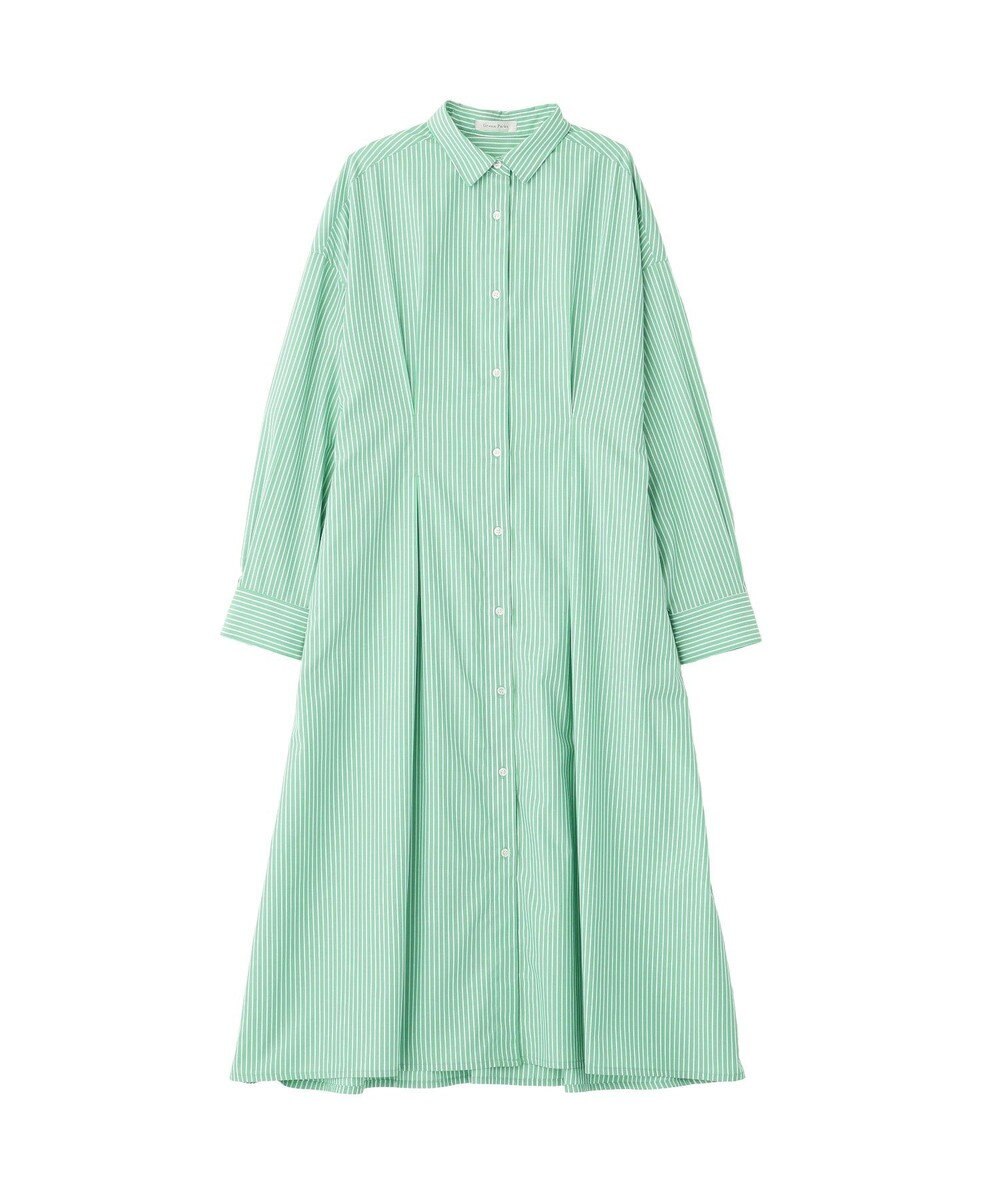 Green Parks イージーケア抜け衿ウエストタックシャツワンピース 