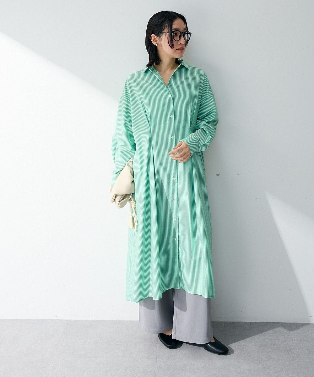 Green Parks イージーケア抜け衿ウエストタックシャツワンピース 
