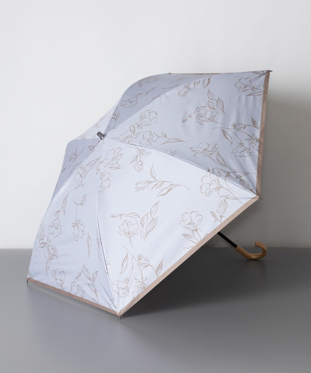 AURORA Blao（ブラオ）ボタニカル柄 プチ折り晴雨兼用傘（トップフラット折傘）日傘 サックスｘライトブラウン