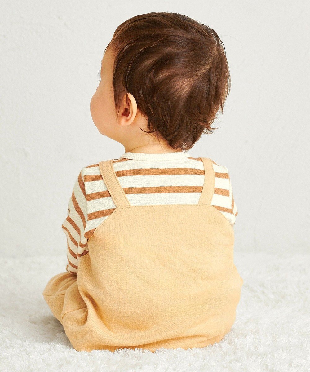 MIKI HOUSE HOT BISCUITS 【70-80cm】 ボーダー柄 重ね着風  カバーオール 