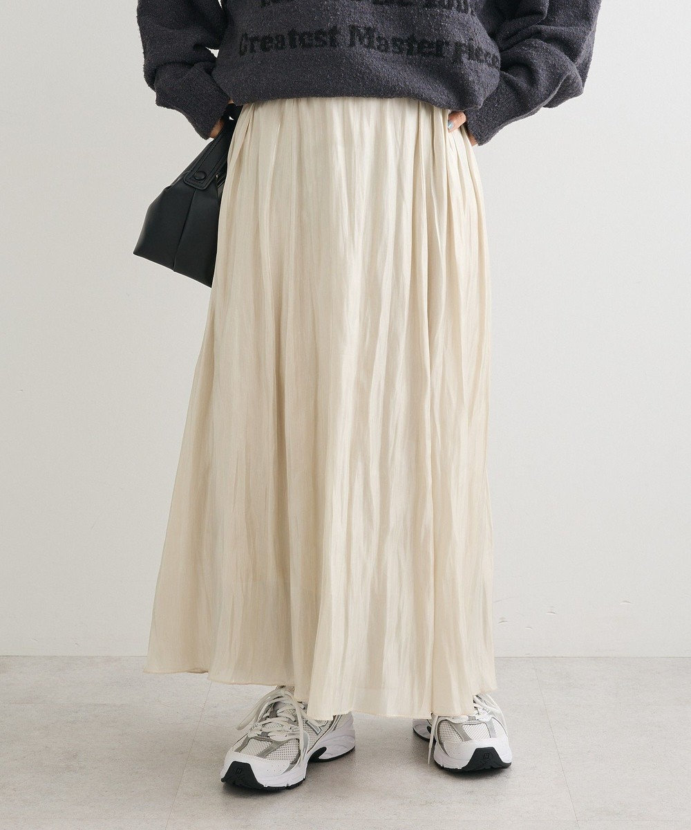 Green Parks シャイニーサテンセルフプリーツギャザーフレアスカート 