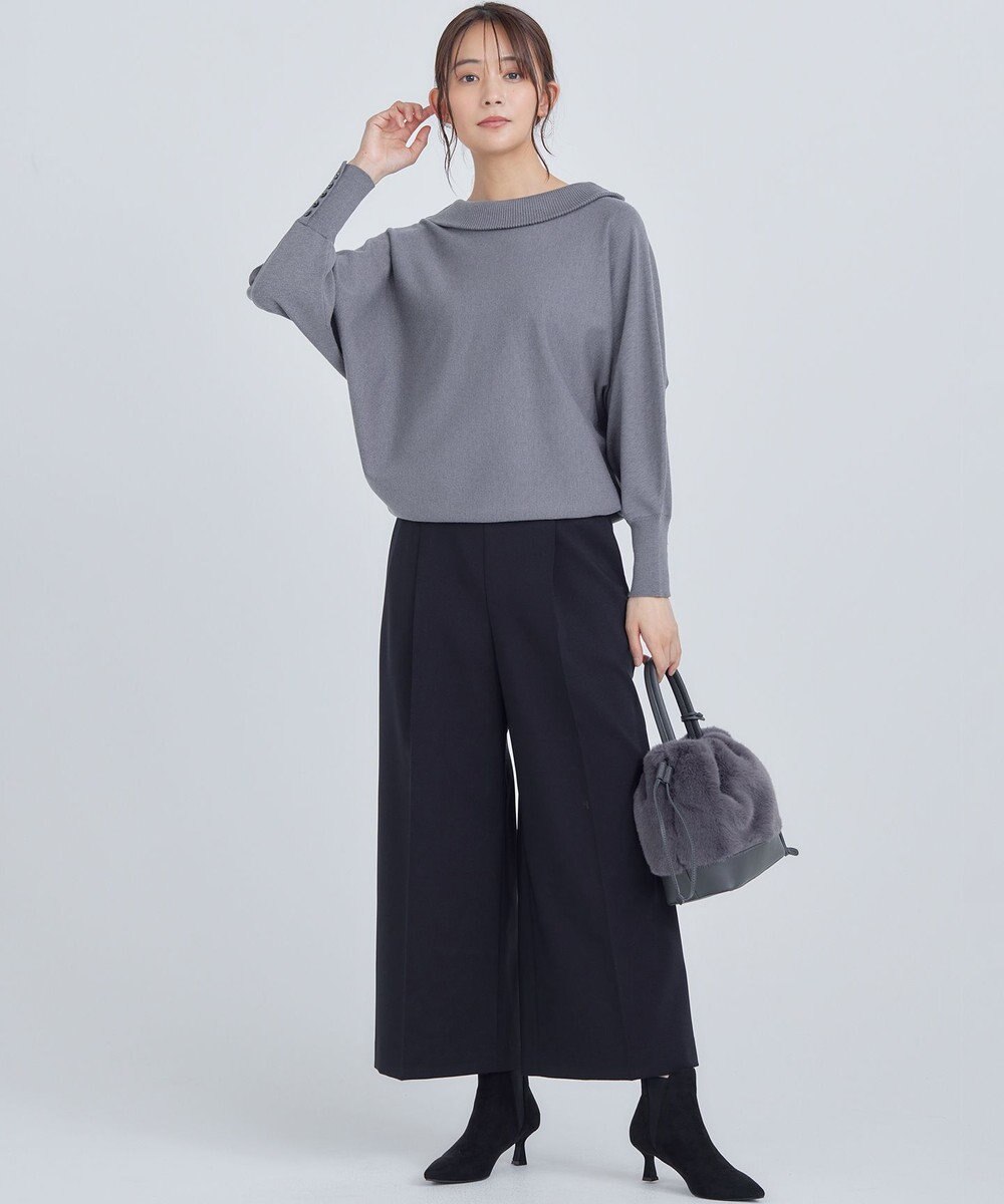 組曲 【美シルエット・ストレッチ・シワになりにくい】オシャクロス ガウチョパンツ 