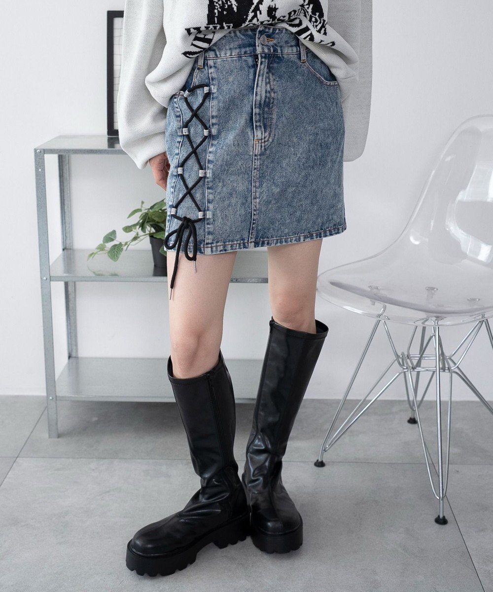 WEGO レースアップハートポケットデニムスカパン 