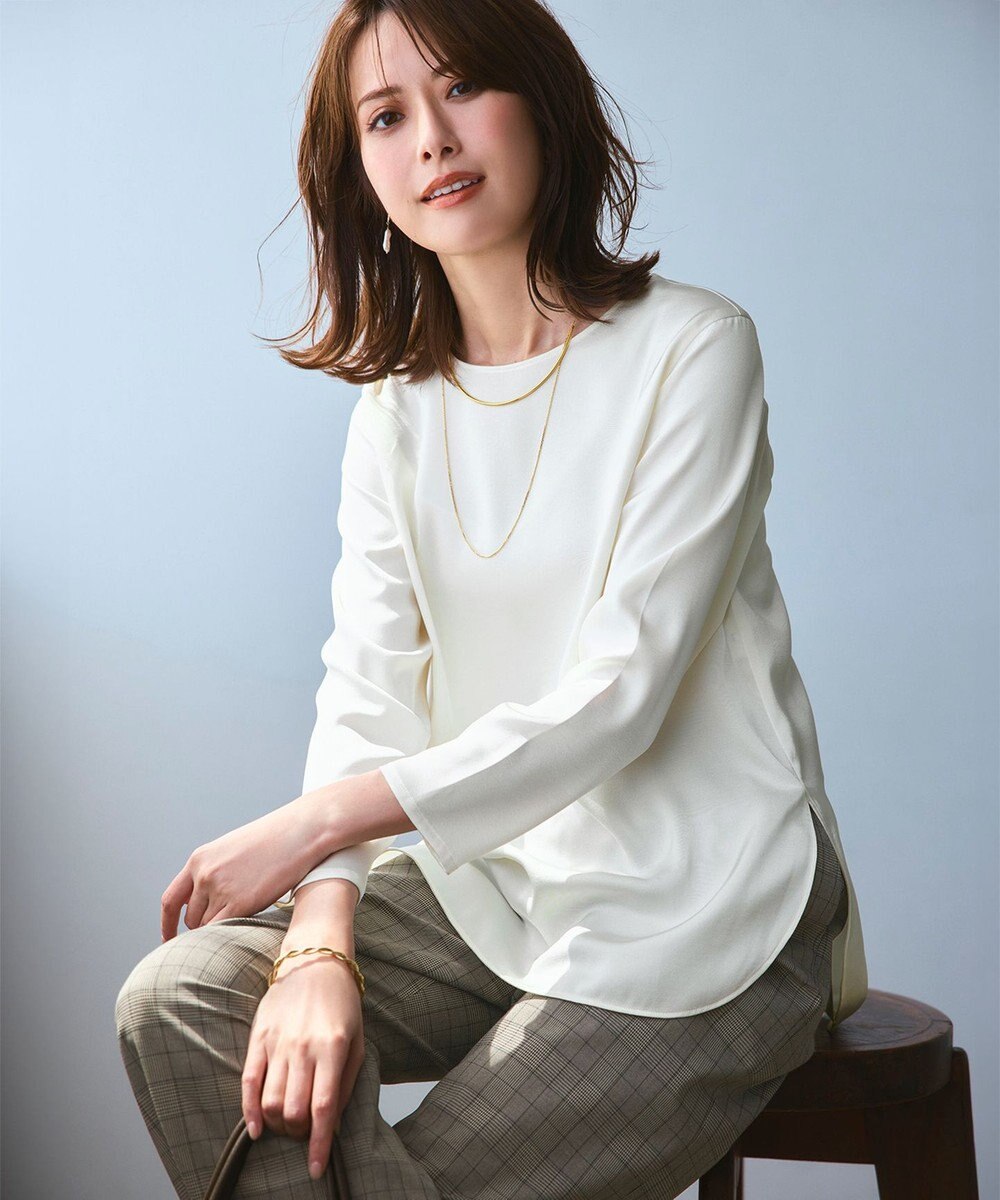 23区 L 【洗える】サテン ロングスリーブ Tシャツ 