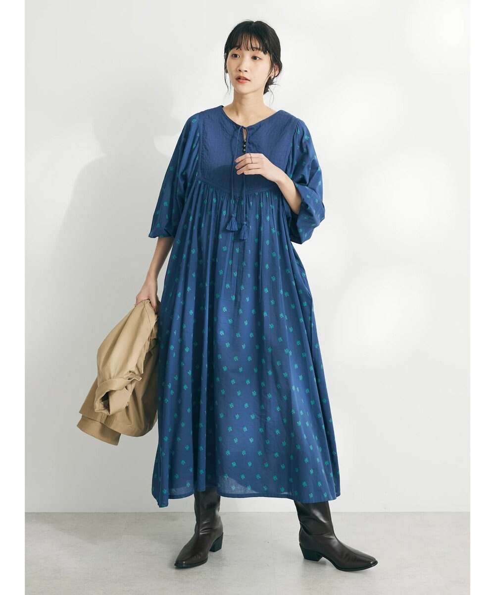 CRAFT STANDARD BOUTIQUE インド綿混キルト切替花柄ワンピース 