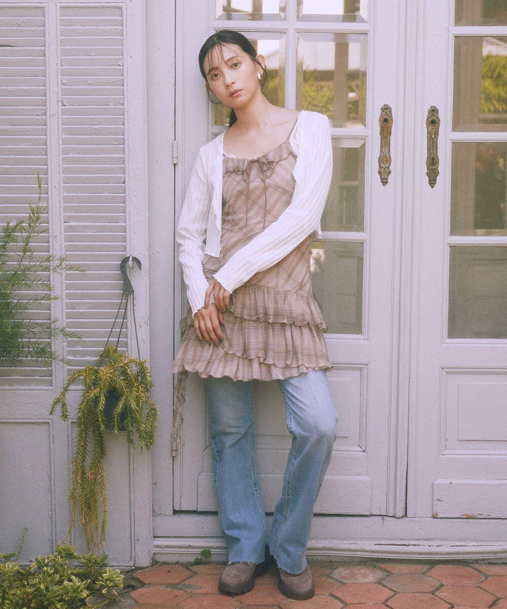 earth music&ecology 【セルフカット可】ストレッチフレアデニムパンツ 