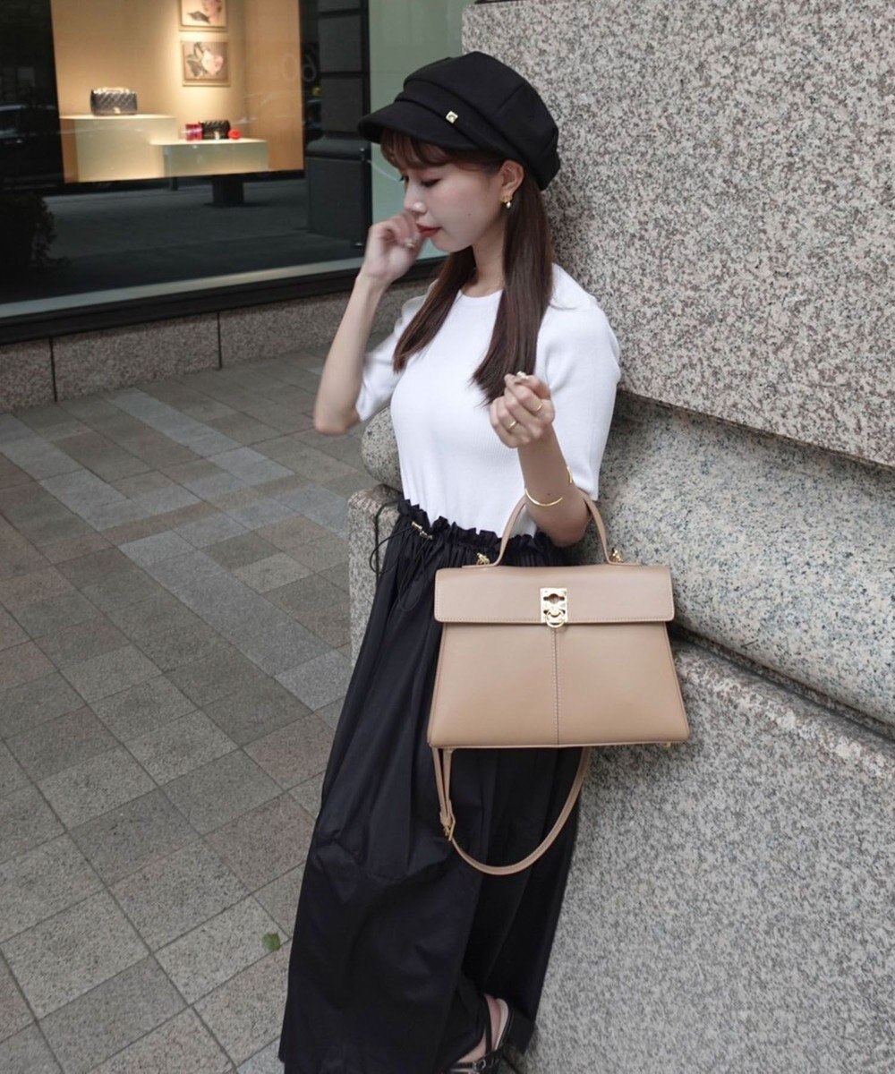 Green Parks ランタン型ニットドッキングタフタワンピース 