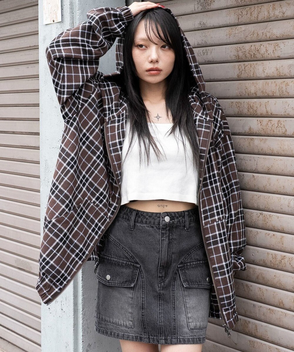 WEGO 【ユニセックス着用ITEM/MLサイズ展開】チェックグラフィックZIPパーカー（LS） 