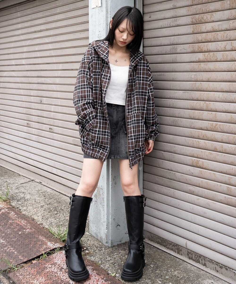 WEGO 【ユニセックス着用ITEM/MLサイズ展開】チェックグラフィックZIPパーカー（LS） 