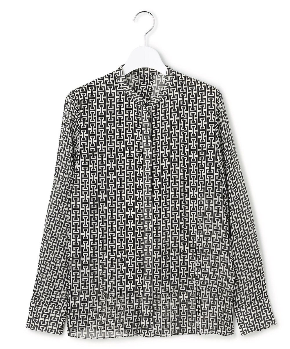 ICB 【30th ANNIVERSARY】 モノグラムプリントシフォン バンドカラーブラウス 