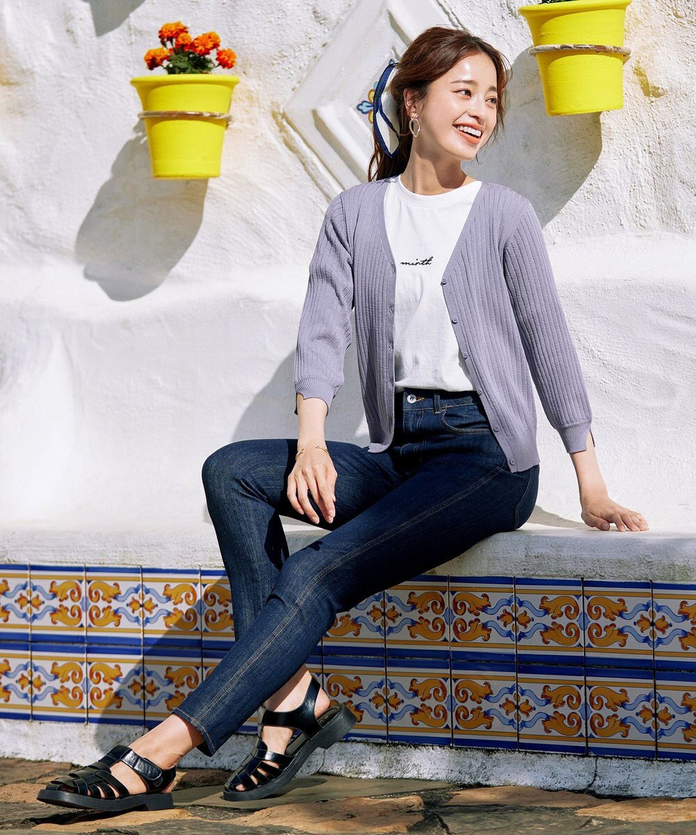 Tiaclasse 【洗える】スリット袖Vネックリブカーディガン 