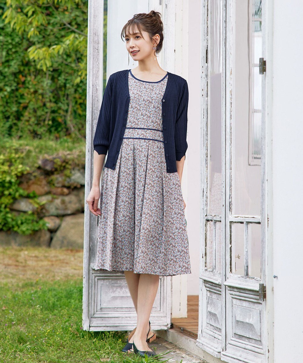 Tiaclasse 【洗える】スリット袖Vネックリブカーディガン 