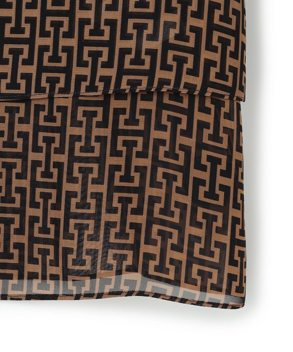 ICB 【30th ANNIVERSARY】 モノグラムプリントシフォン バンドカラーブラウス 