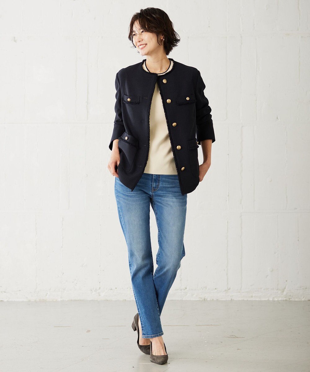 J.PRESS LADIES L ナチュラルツイードストレッチ ノーカラー ジャケット 