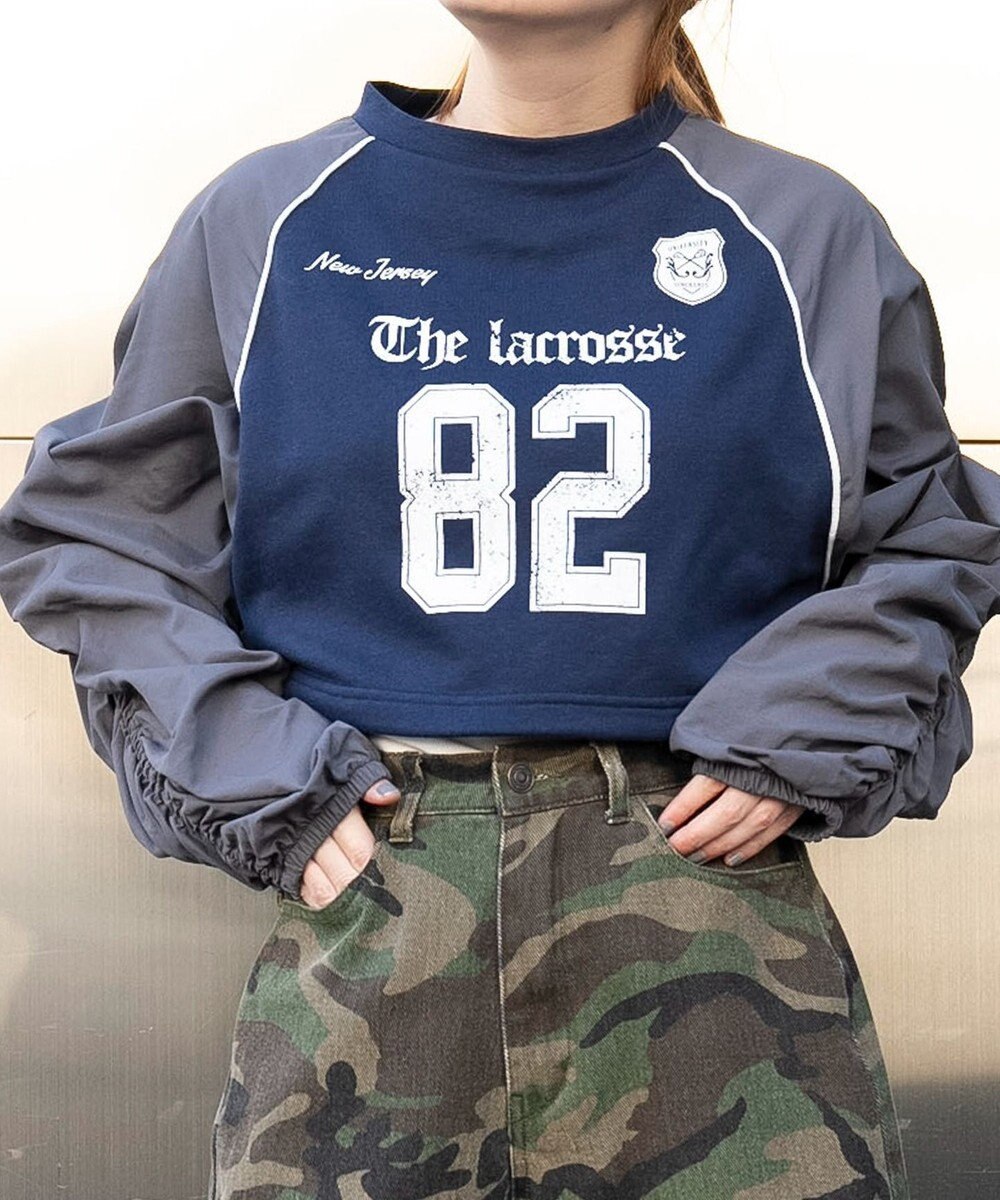 WEGO ナイロンスリーブナンバリングスウェット 