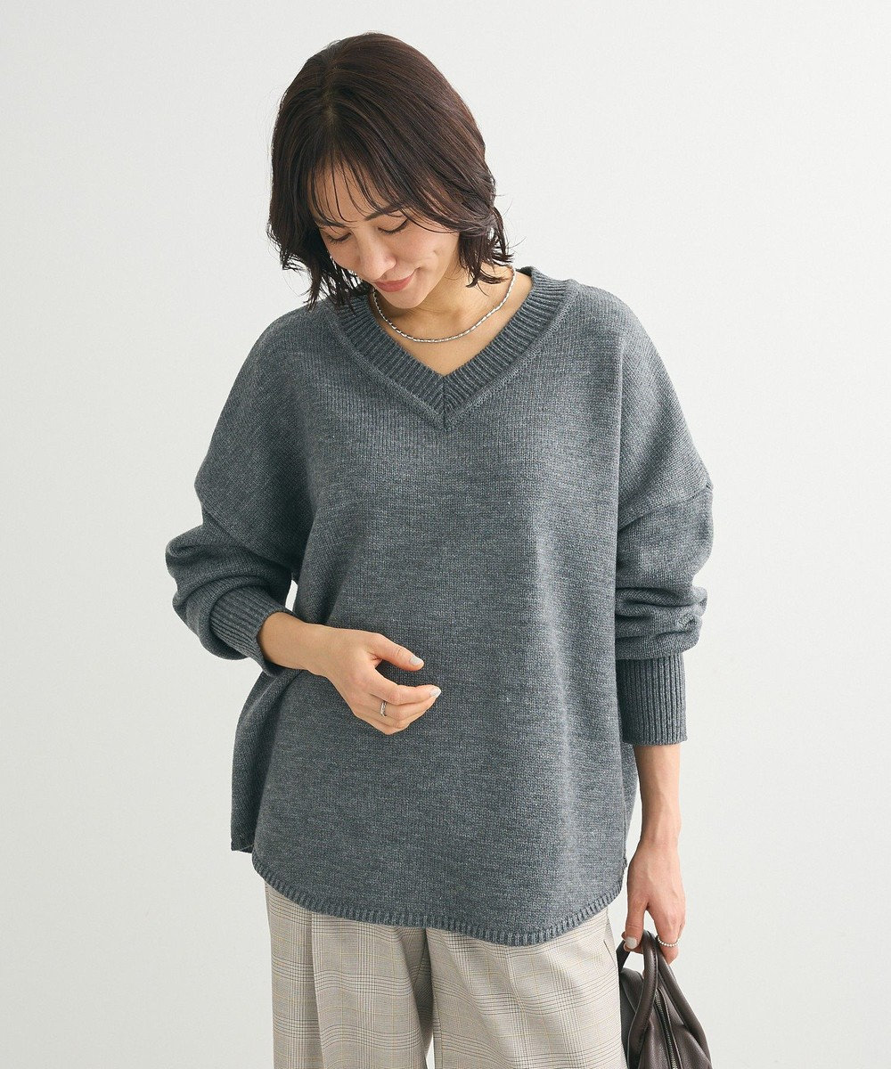 Green Parks 洗える　Ｖネックニットプルオーバー Gray Mixture